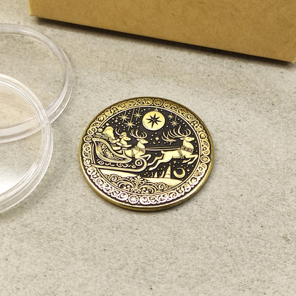 Brass "Santa in Sleigh" Coin with Personalization — Christmas Gift