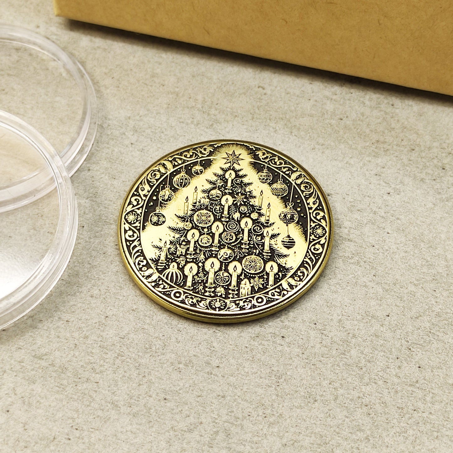 Brass "Christmas Tree with Candles" Coin with Personalization — Holiday Gift