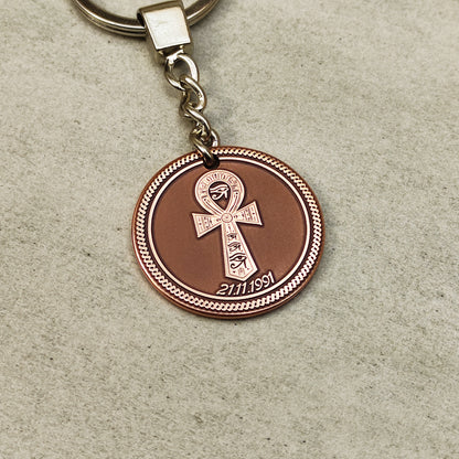 Copper Coin Keychain with Egyptian Ankh – Personalized Symbol of Life