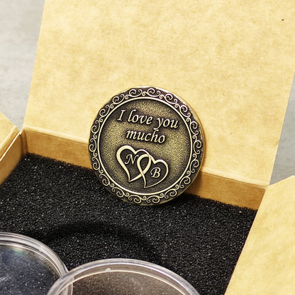 Brass Love Coin with Engraving – Personalized Gift for Couples, Anniversary or Valentine’s Day