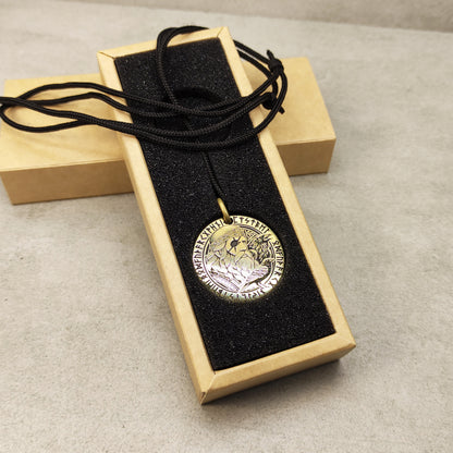 Brass Odin Coin Pendant with Runes and Personalization