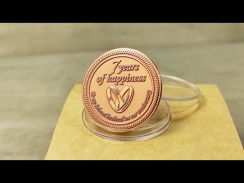 Customized 7 year anniversary copper token, deep laser engraved anniversary gift for husband with high-polished relief parts.