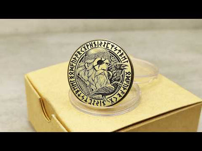 Personalized Brass Coin Featuring Odin and Norse Runes
