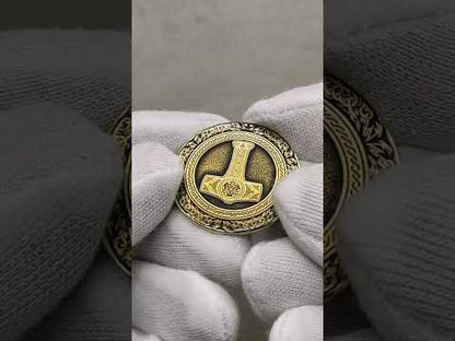 Brass Coin "Thor’s Hammer" — Scandinavian Amulet of Strength, Courage, and Protection