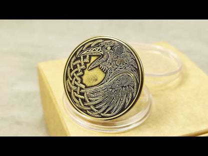 Brass Odin’s Ravens Huginn & Muninn Coin — Norse Gift with Personalization