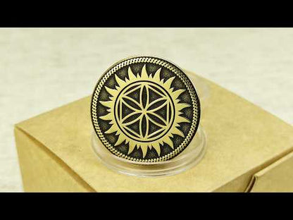 Personalized Brass Coin Perun Star – Slavic Protective Talisman with Custom Engraving