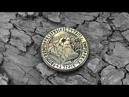 Personalized Brass Coin Featuring Odin and Norse Runes